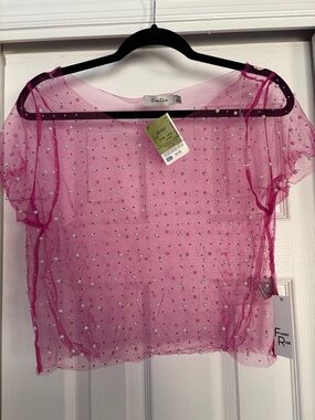 Faded Rose Women's Pink Sheer Rhinestone Camisole